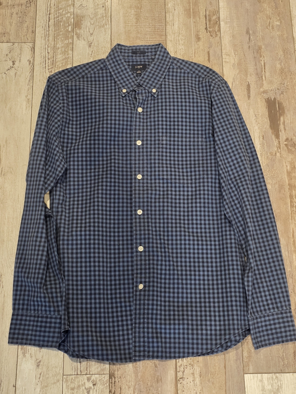 (M) Men's J. Crew Casual Button-down Shirt Slim Fit Checkered Blue Cotton Medium